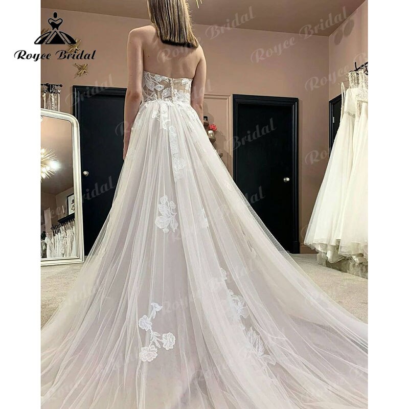 2023 Robe Chic Lace Appliques A Line Boho Wedding Dress Beach Off the Shoulder Floral Bridal Gown for Women Wedding Party Gowns