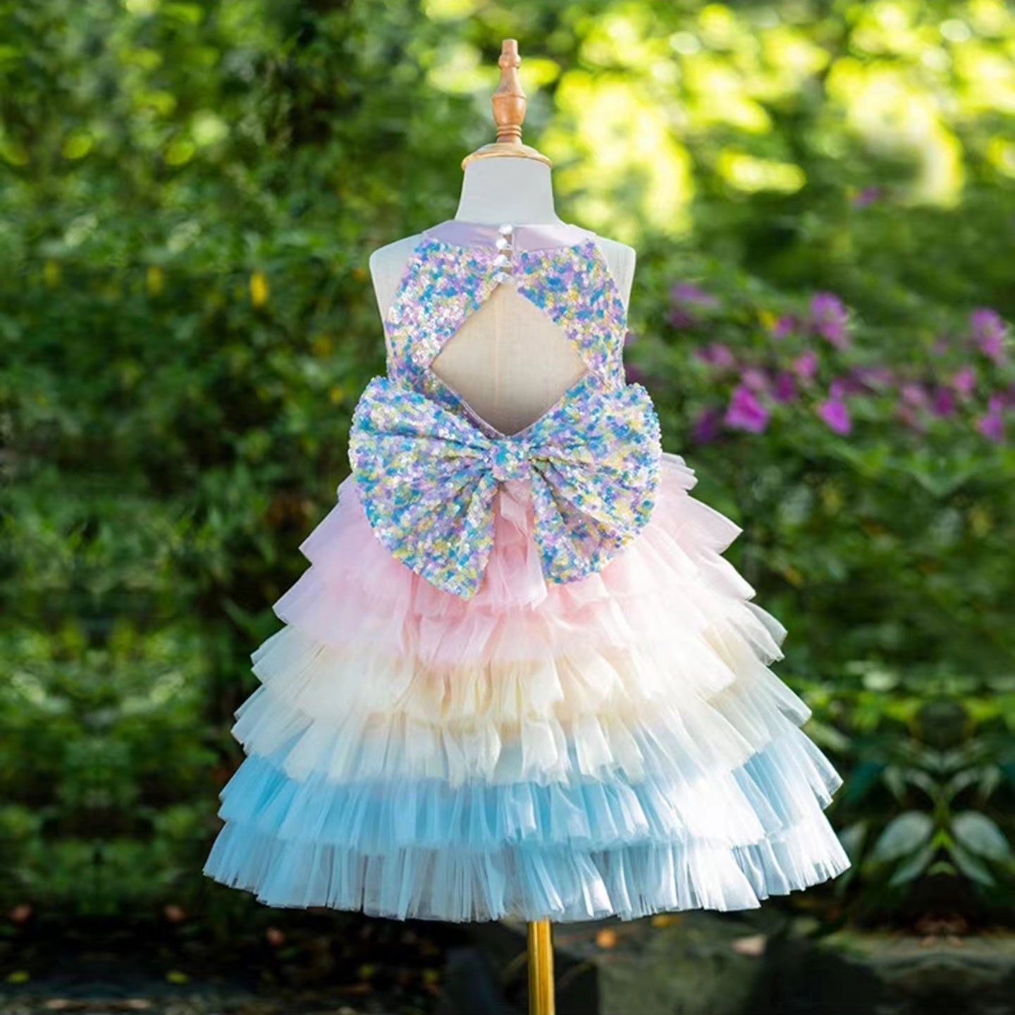 Roycebridal Sparkly Flower Girl Dress Tiered Bow Elegant Kids Princess Birthday Wedding Party Children Holiday Pageant Gown J004