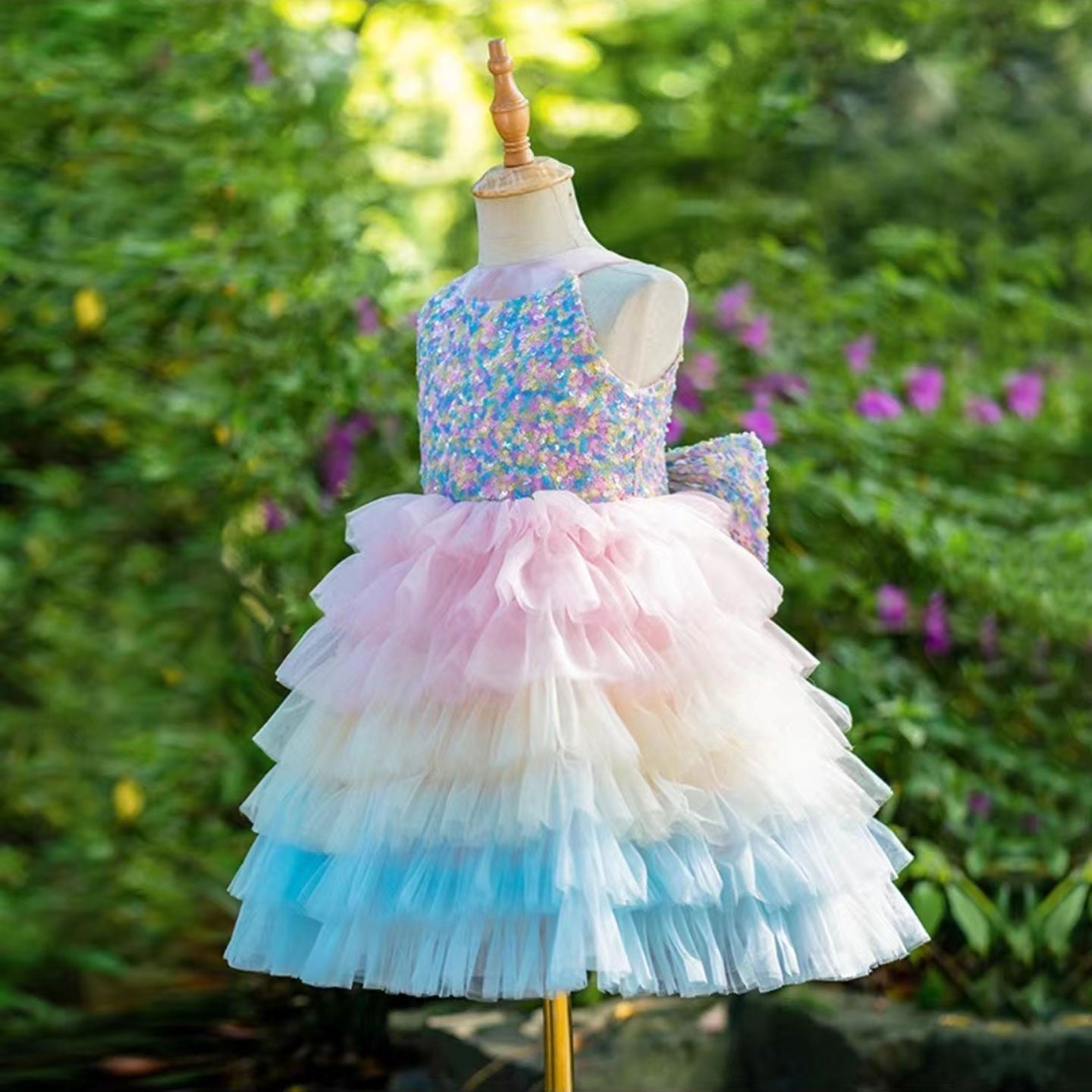 Roycebridal Sparkly Flower Girl Dress Tiered Bow Elegant Kids Princess Birthday Wedding Party Children Holiday Pageant Gown J004