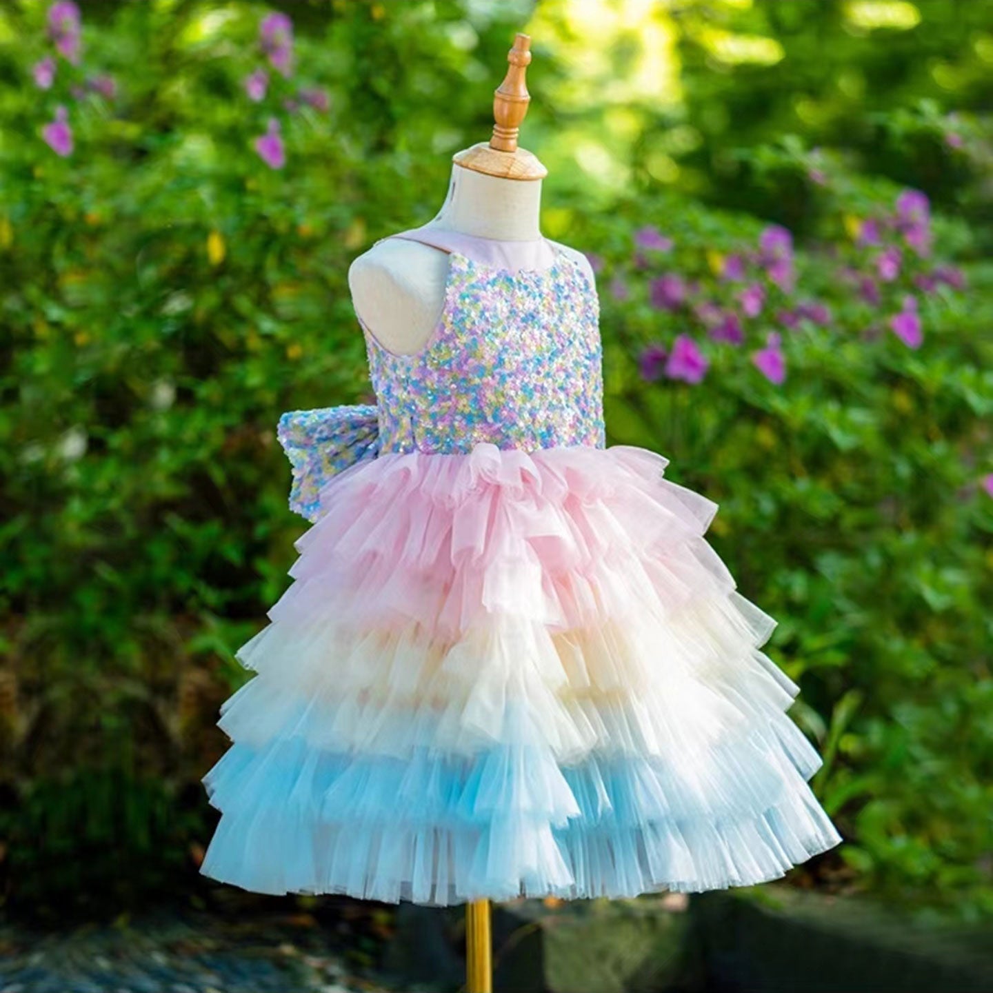 Roycebridal Sparkly Flower Girl Dress Tiered Bow Elegant Kids Princess Birthday Wedding Party Children Holiday Pageant Gown J004