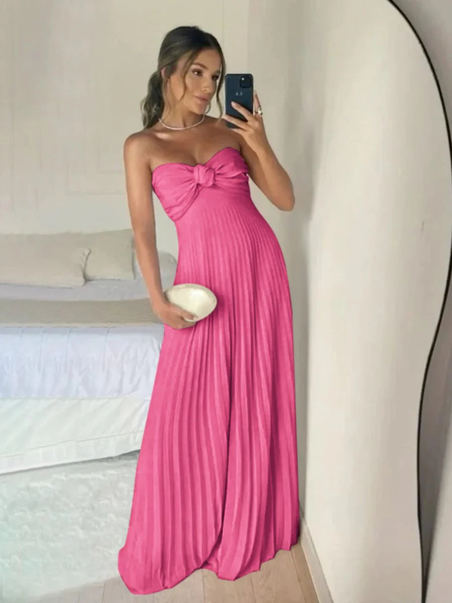 Light Pink Strapless Chiffon A Line Long Prom Dress