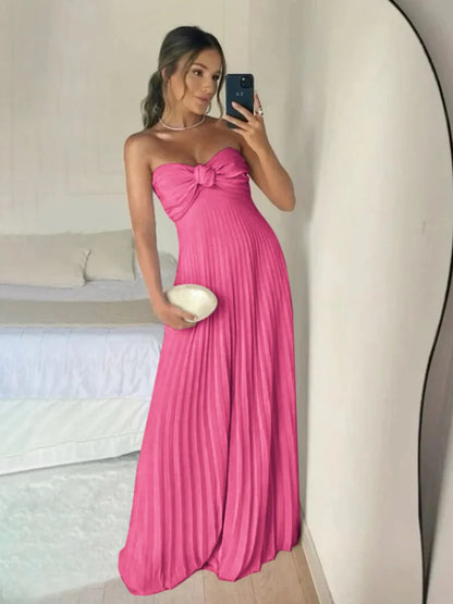 Light Pink Strapless Chiffon A Line Long Prom Dress