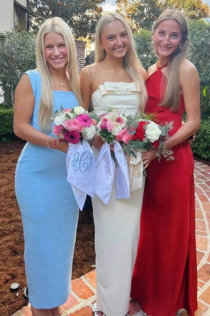 Yellow Strapless Sheath Bow Satin Long Formal Mermaid Prom Dress