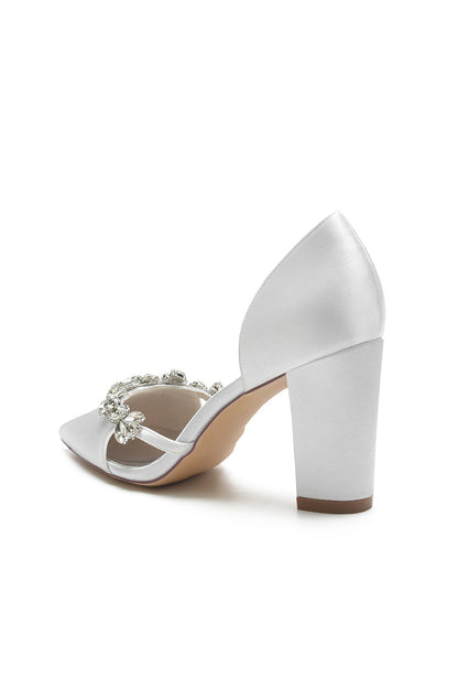 Crystal Strap Pointed Toe Block Heel Sandals