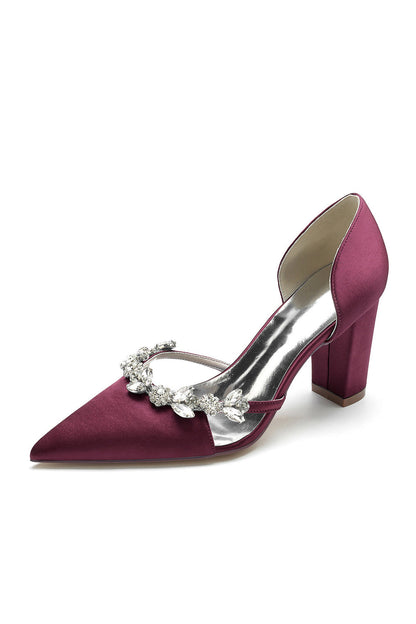 Crystal Strap Pointed Toe Block Heel Sandals