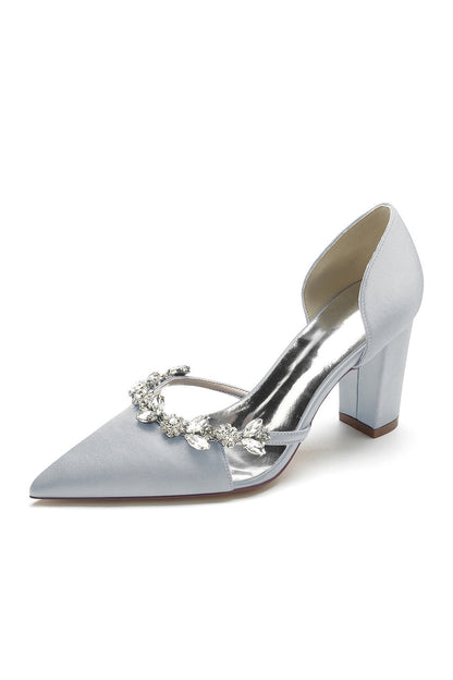 Crystal Strap Pointed Toe Block Heel Sandals