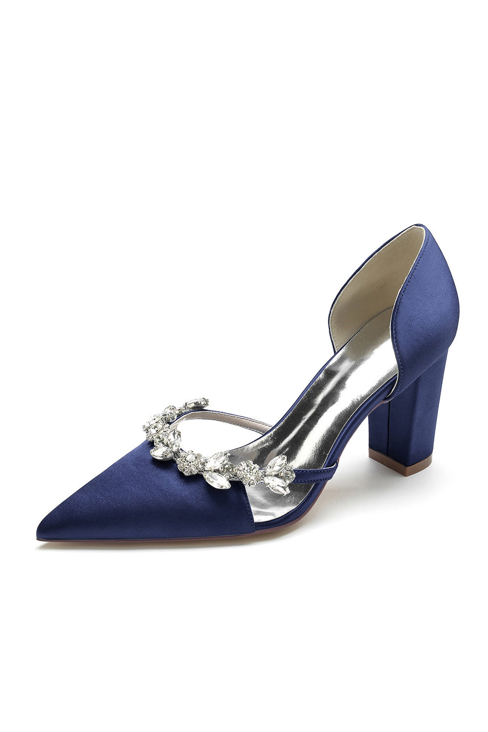 Crystal Strap Pointed Toe Block Heel Sandals