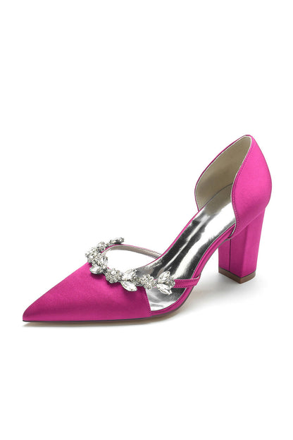 Crystal Strap Pointed Toe Block Heel Sandals