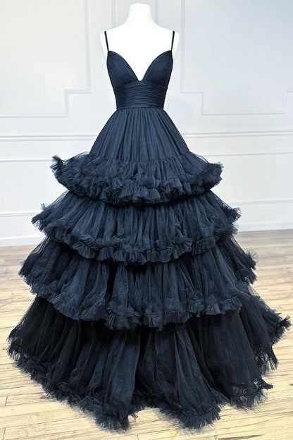 Roycebridal Skye |A-line V-Neck Tulle Prom Dress with Tiered Ruffles
