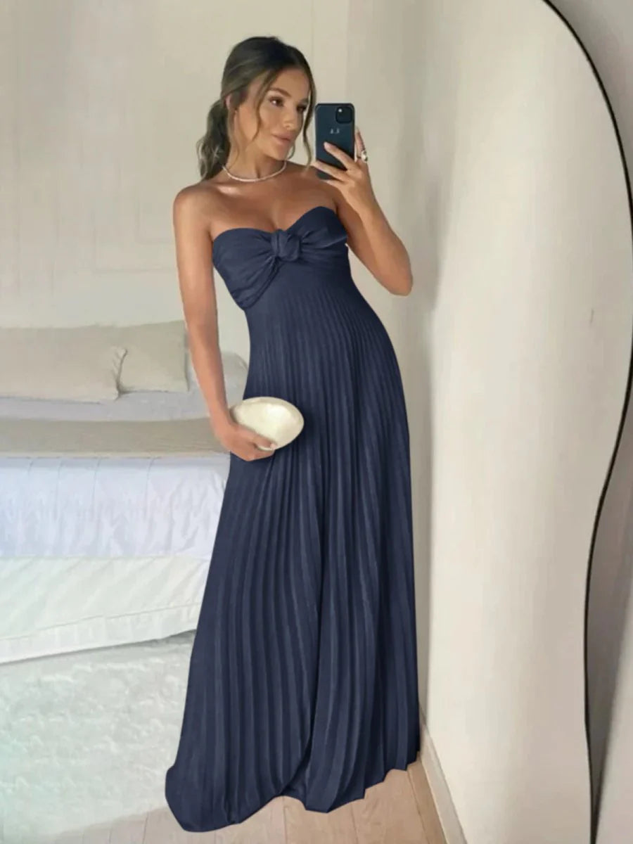 Light Pink Strapless Chiffon A Line Long Prom Dress