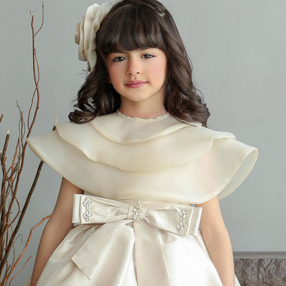 Roycebridal Elegant Beige Girl Dresses Handmade Flowers with Headgear for Kids Wedding Birthday Holiday Party Gown 2025 J104
