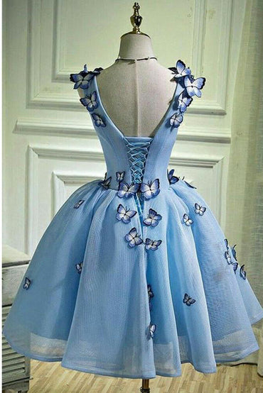 Elegante Schmetterlingsapplikationen V-Ausschnitt Ärmellos Kurze Homecoming Kleider 