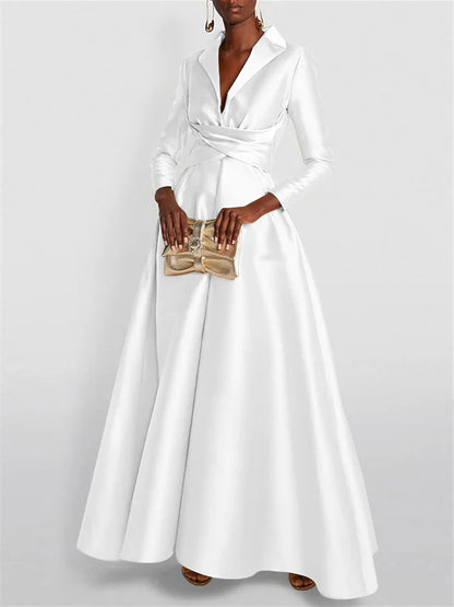 Long Sleeves V Neck Floor-length A Line Evening Dress