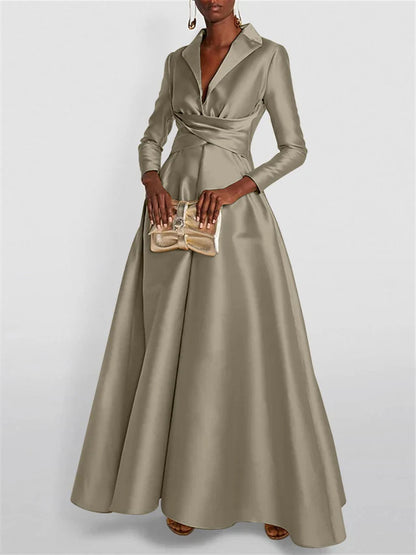 Long Sleeves V Neck Floor-length A Line Evening Dress