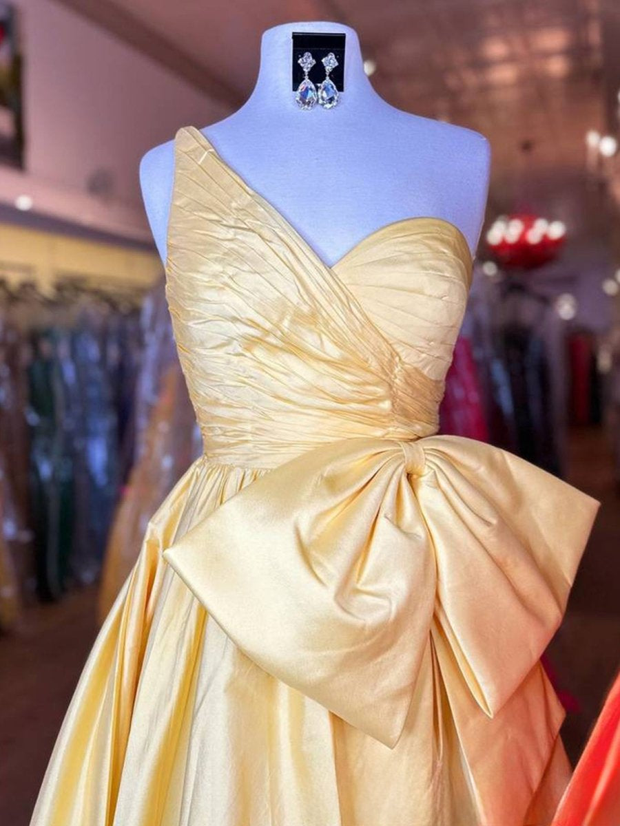 Orange One Shoulder Satin A Line Prom Dress With Bow