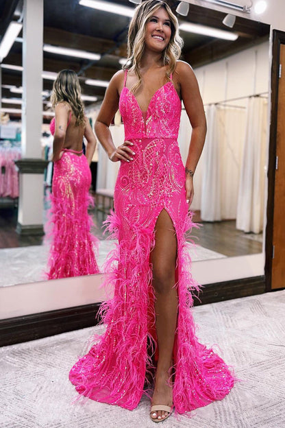 Roycebridal Sonia | Jade Sequin Lace V Neck Mermaid Prom Dresses with Slit
