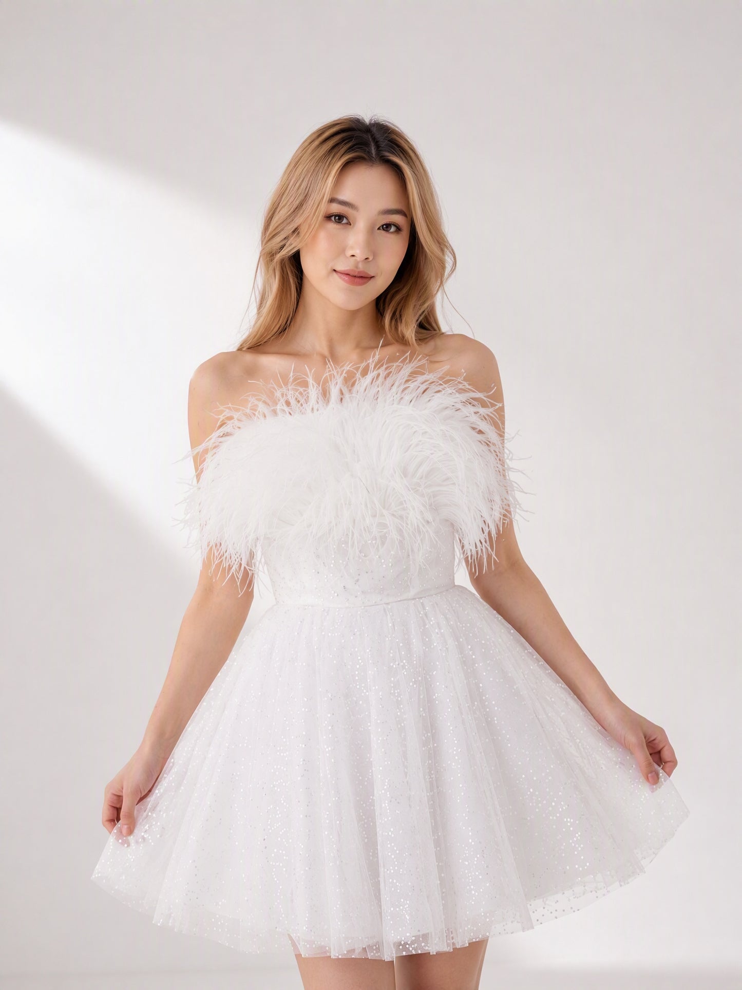 Black A-Line Fur Short Homecoming Dress with Sequin Customized