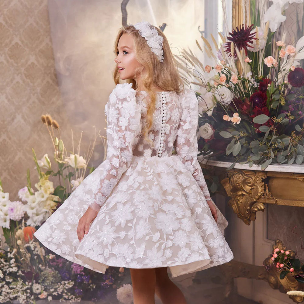 Roycebridal Elegant White Flower Girl Dress Appliques Princess Kids Wedding Birthday First Communion Party Prom Gown 2025 J308