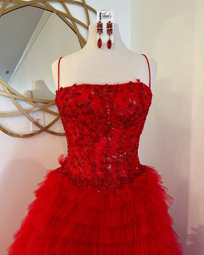 Roycebridal Jordan | A-Line Tiered Sequins Tulle Long Prom Dress