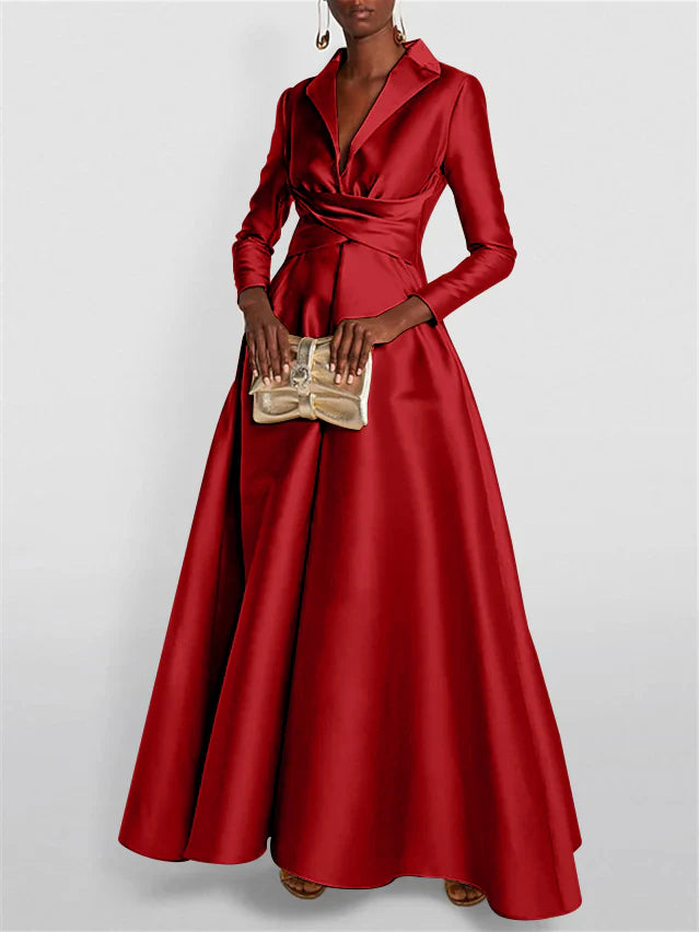 Long Sleeves V Neck Floor-length A Line Evening Dress