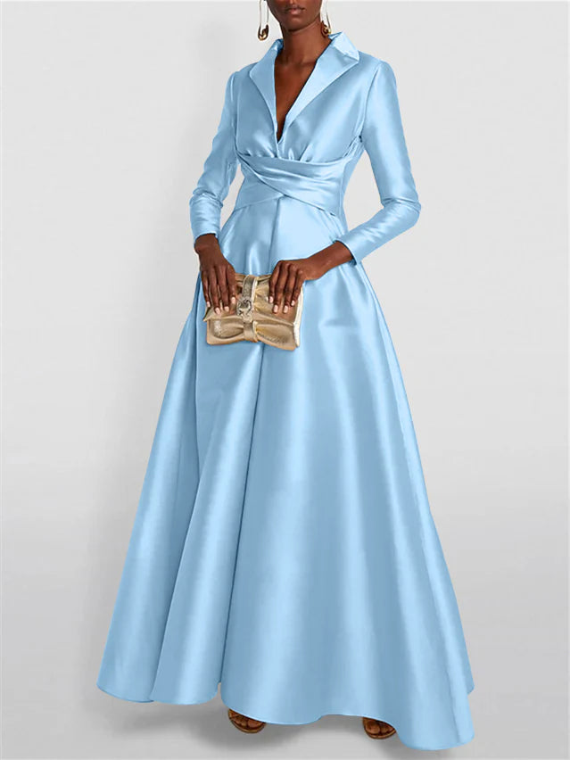 Long Sleeves V Neck Floor-length A Line Evening Dress