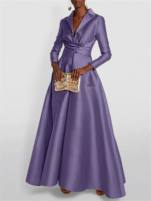 Long Sleeves V Neck Floor-length A Line Evening Dress