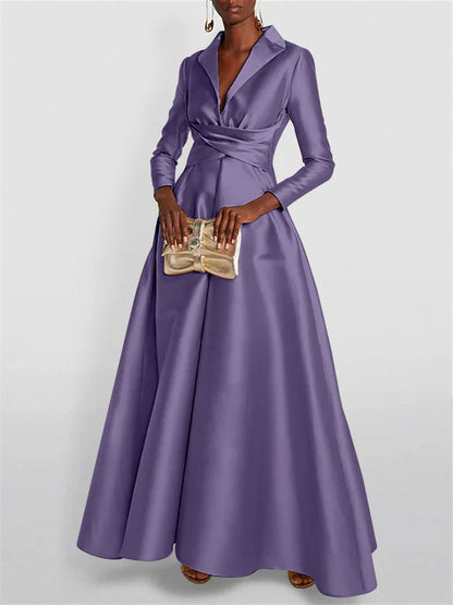Long Sleeves V Neck Floor-length A Line Evening Dress