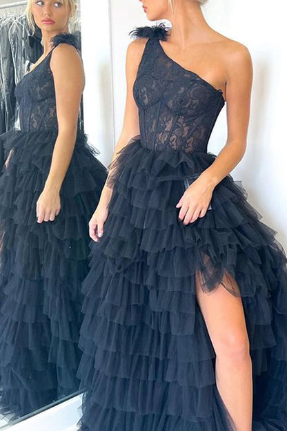 Roycebridal Kinsley | A Line One Shoulder Tiered Long Prom Dress
