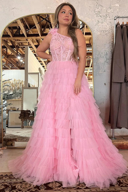 Roycebridal Kinsley | A Line One Shoulder Tiered Long Prom Dress