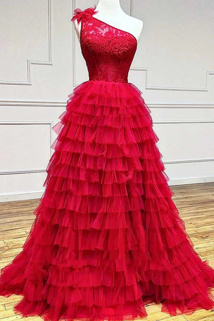 Roycebridal Kinsley | A Line One Shoulder Tiered Long Prom Dress