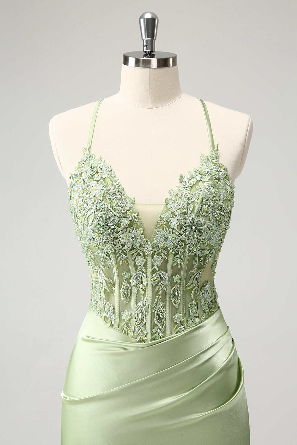 Stylish Green Sheath Criss Cross Back Corset Short Homecoming Dress with Appliques
