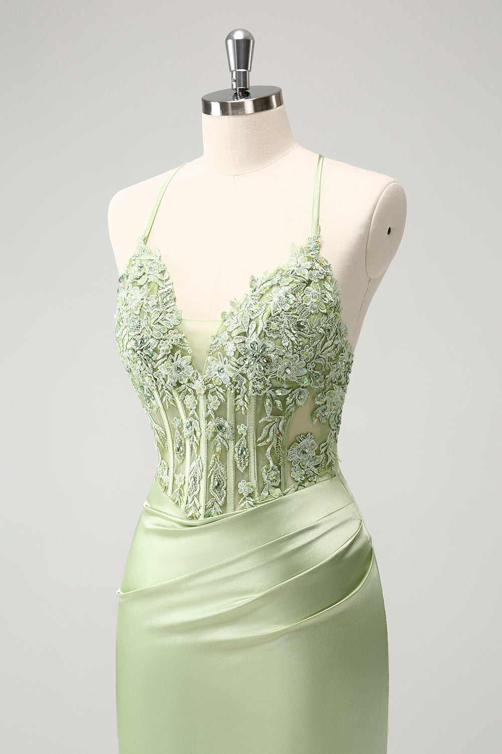 Stylish Green Sheath Criss Cross Back Corset Short Homecoming Dress with Appliques