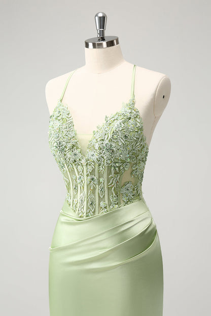 Stylish Green Sheath Criss Cross Back Corset Short Homecoming Dress with Appliques