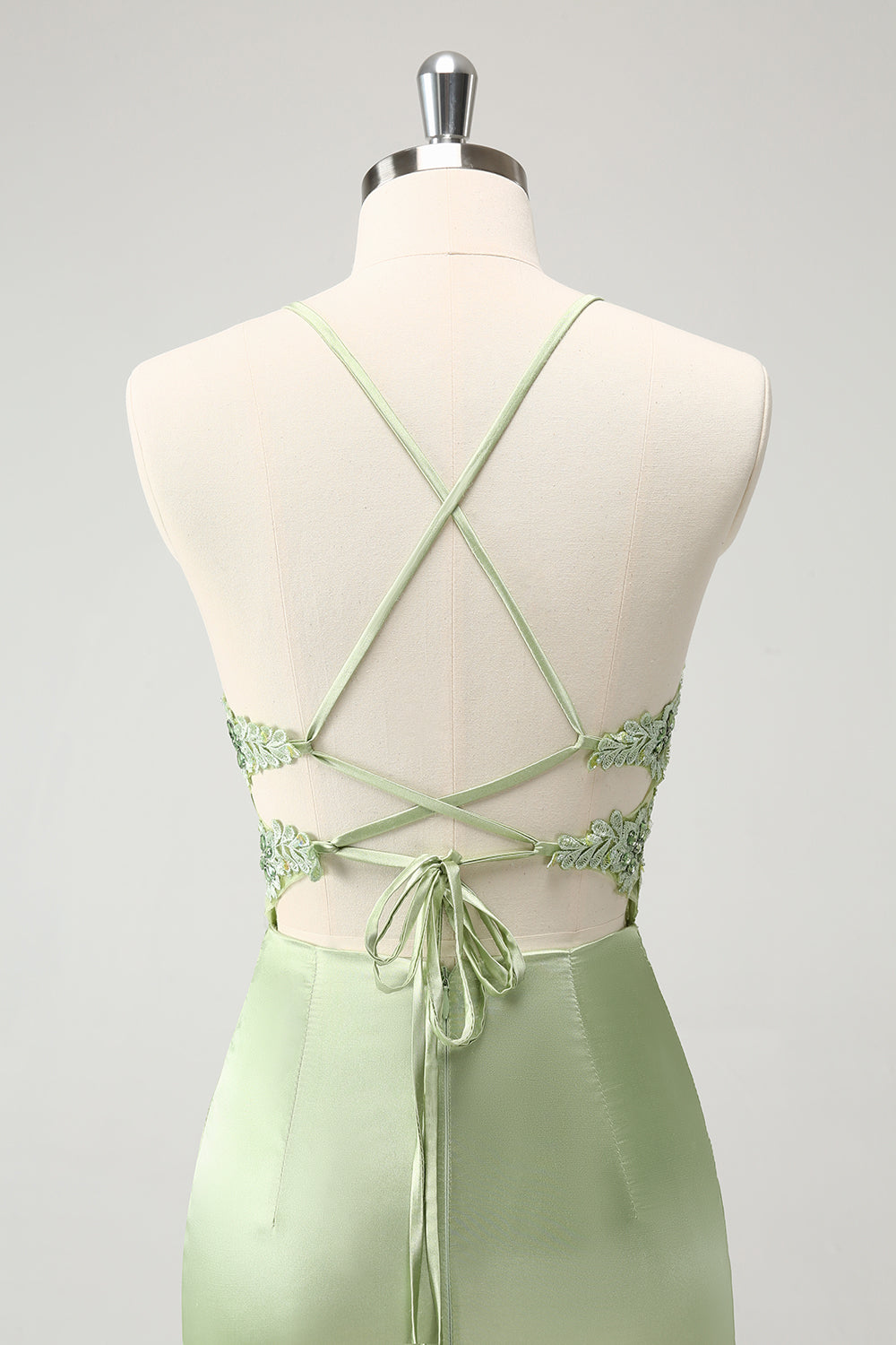 Stylish Green Sheath Criss Cross Back Corset Short Homecoming Dress with Appliques