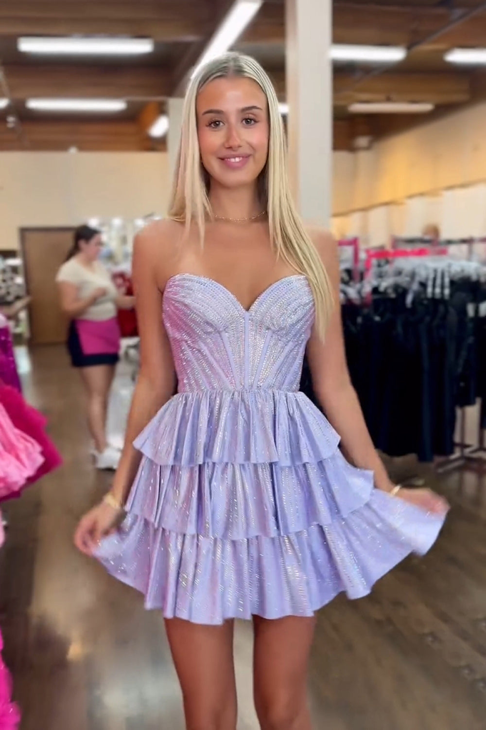 Glitter Black Strapless A-Line Corset Short Homecoming Dress with Beading