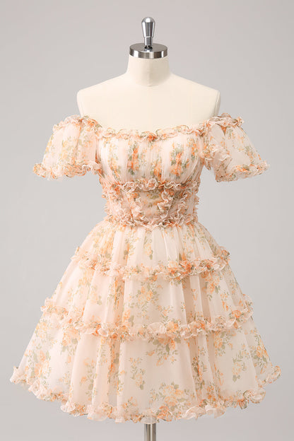 Cute Yellow A Line Square Neck Corset Backless Short Homecoming Dress