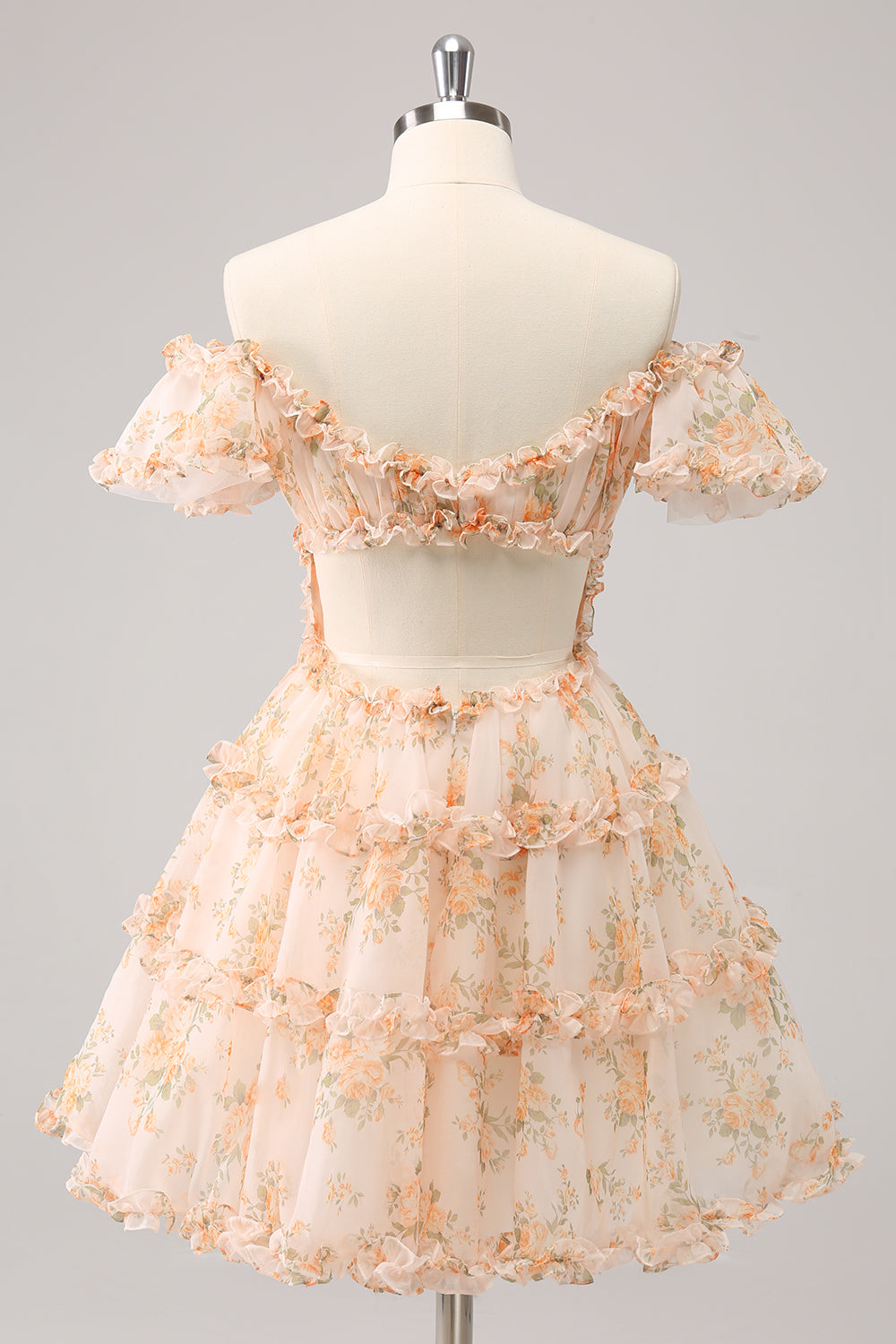 Cute Yellow A Line Square Neck Corset Backless Short Homecoming Dress