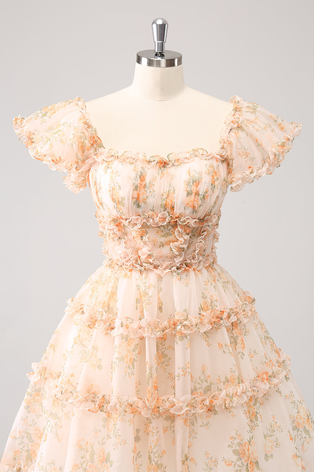 Cute Yellow A Line Square Neck Corset Backless Short Homecoming Dress