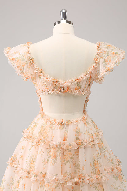 Cute Yellow A Line Square Neck Corset Backless Short Homecoming Dress