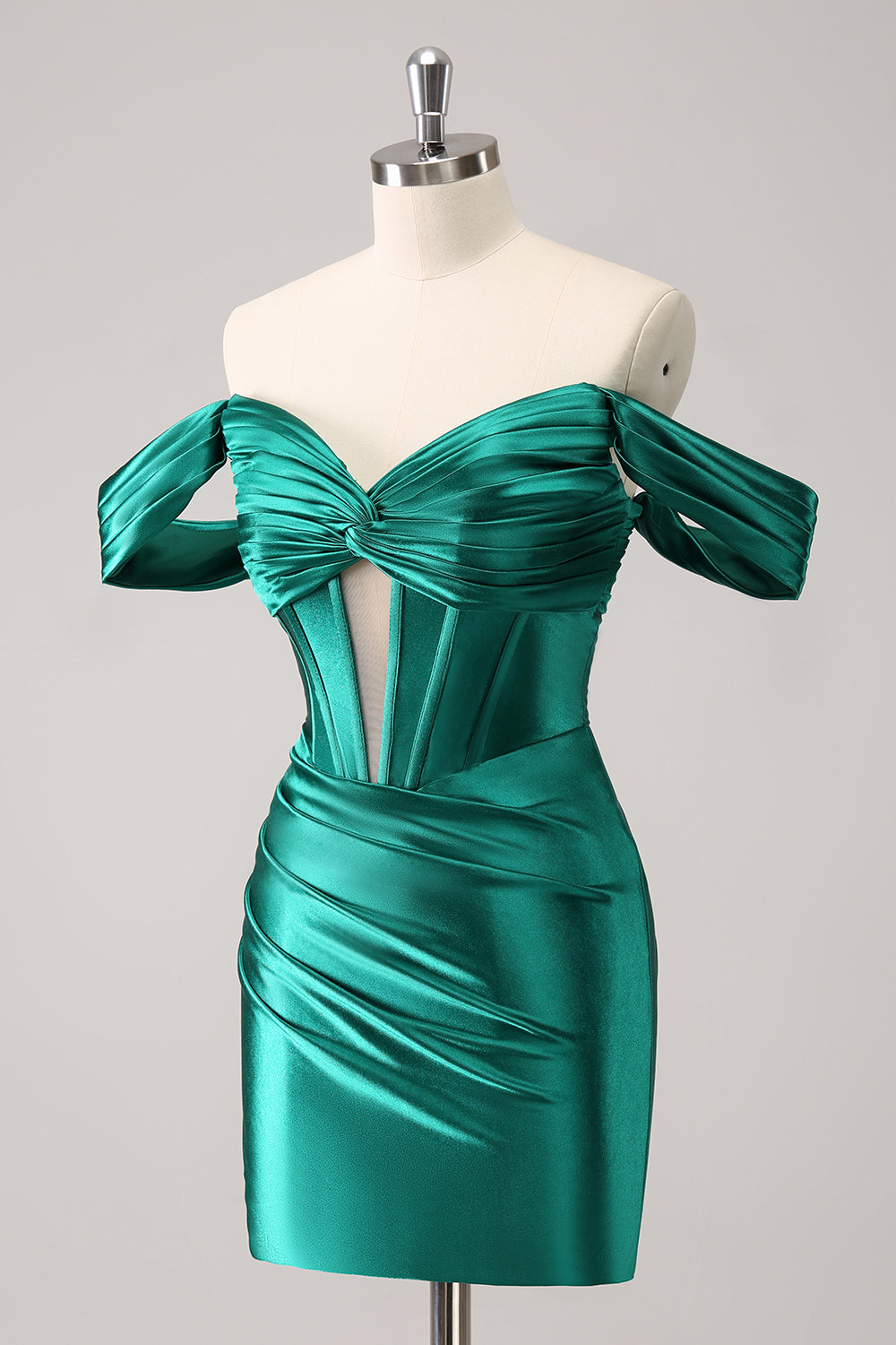 Stylish Dark Green Bodycon Off The Shoulder Hollow Out Corset Short Homecoming Dress