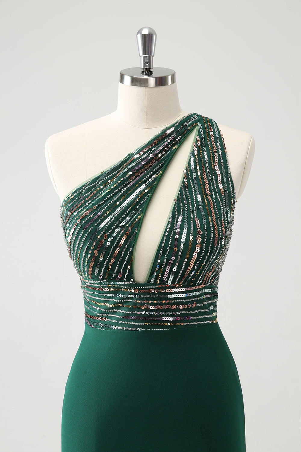 Sparkly Dark Green Bodycon One Shoulder Pleated Short Homecoming Dress with Sequins