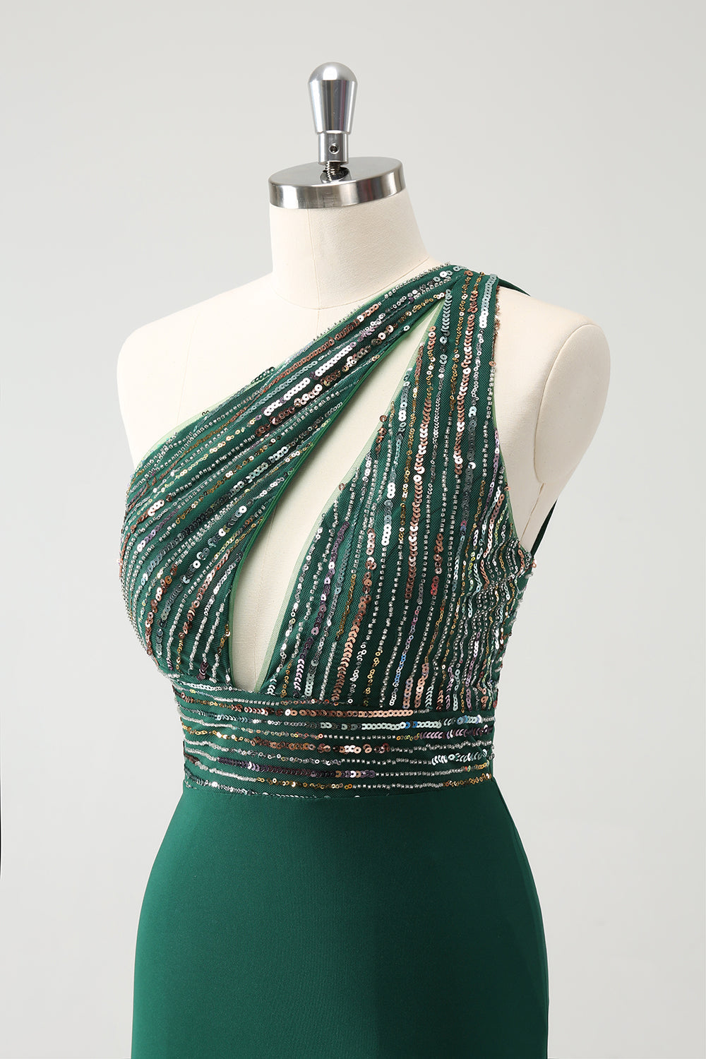 Sparkly Dark Green Bodycon One Shoulder Pleated Short Homecoming Dress with Sequins