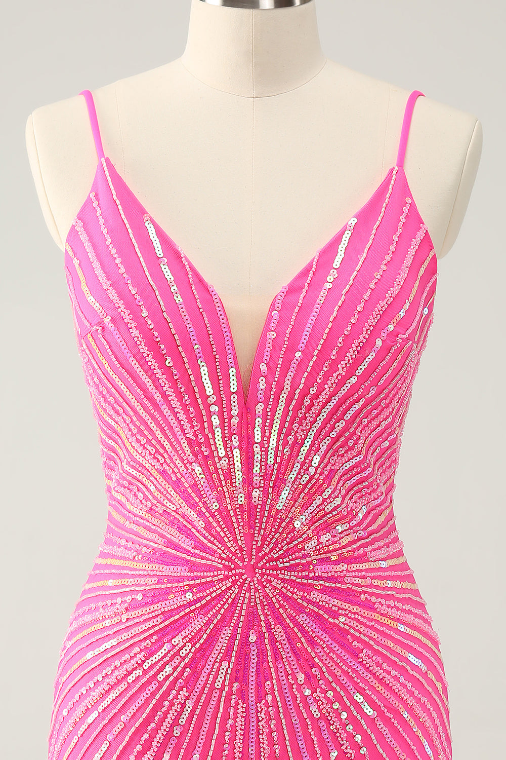 Unique Tight Spaghetti Straps Backless Golden Short Homecoming Dress with Sequins