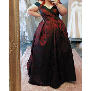 Sexy Split Deep V Neck Off the Shoulder Open Back Lace Print A Line Gothic Black Wedding Dress