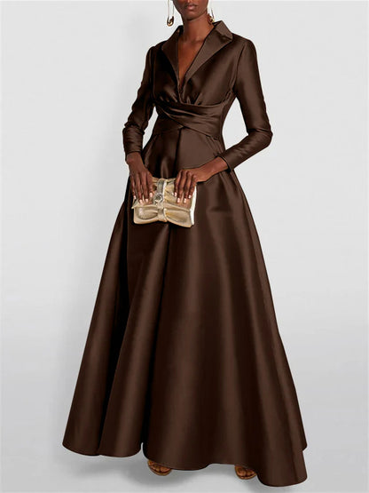 Long Sleeves V Neck Floor-length A Line Evening Dress