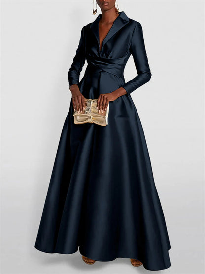 Long Sleeves V Neck Floor-length A Line Evening Dress