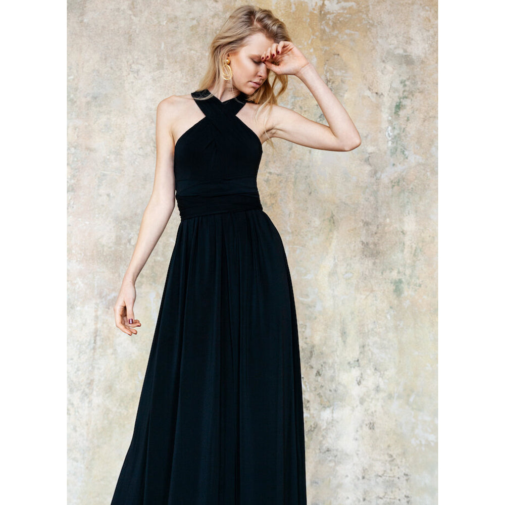 Halter Neck High Slit Gothic Black Wedding Dress