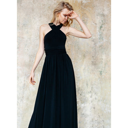 Halter Neck High Slit Gothic Black Wedding Dress