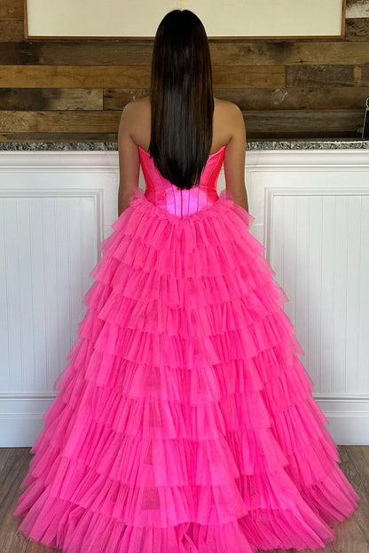 Roycebridal Harmony |A-Line Sweetheart Tiered Tulle Prom Dress with Slit