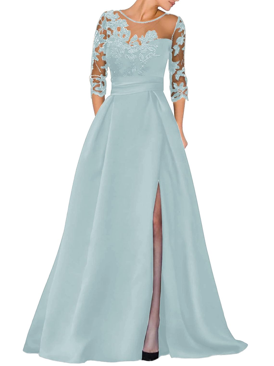 V-Ausschnitt Langarm Spitze Perlen Top A Linie Gothic Schwarzes Brautkleid